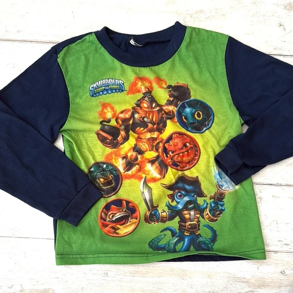 Skylanders Size 8 Boys Seap Force Pajamas Pjs Set Blue Green Long Sleeves Pants